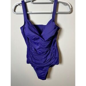 Croft & Barrow Purple Ruched One Piece Swimsuit Women's Size 14 Slimming Front